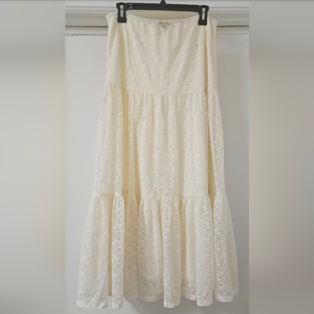 FOREVER 21 BOHEMIAN TIERED LACE MAXI SKIRT LARGE